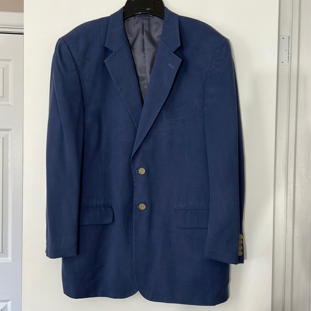 Vintage Bill Blass Silk Blue Solid Men’s Blazer jacket 42 R